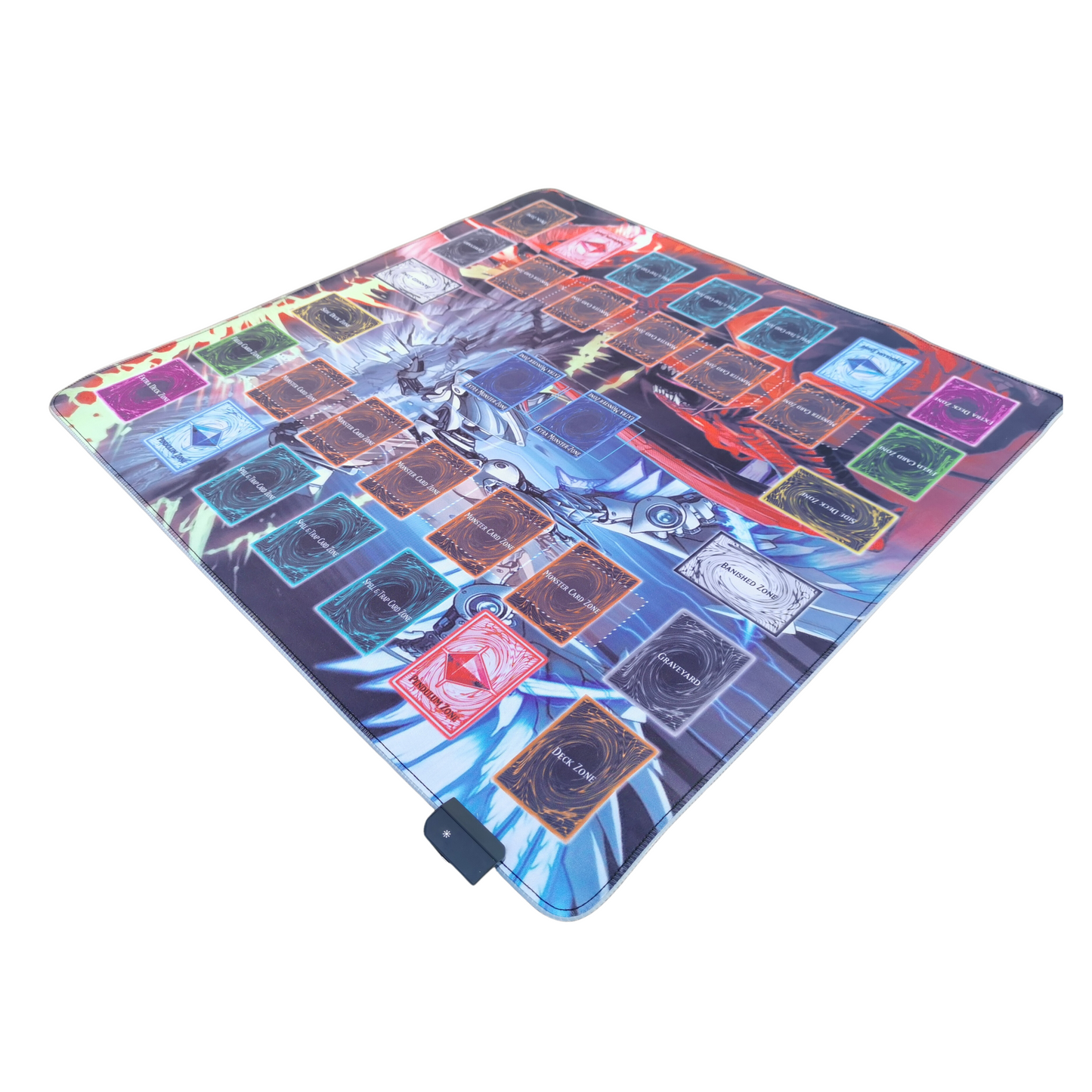 Yu-Gi-Oh! 2-speler TCG Speelmat met Multi-Color LED - 70x70Cm - Slifer vs Shining Dragon  - 2-player TCG Playmat