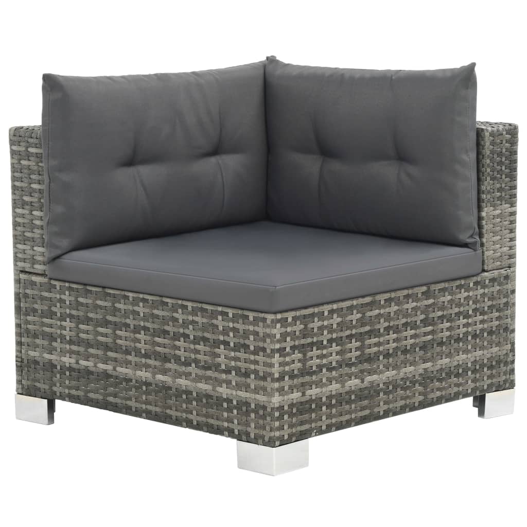 10-delige Loungeset met kussens poly rattan grijs