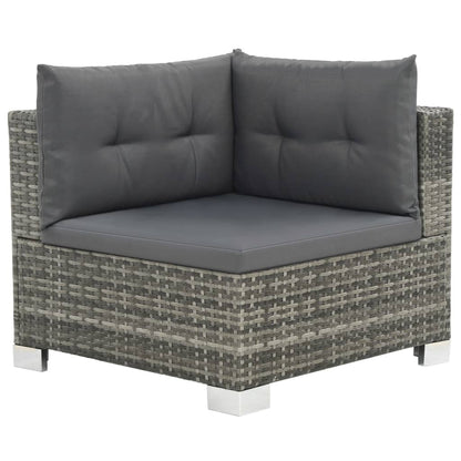 10-delige Loungeset met kussens poly rattan grijs