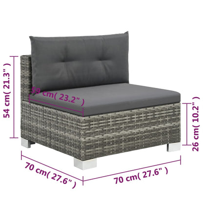 10-delige Loungeset met kussens poly rattan grijs