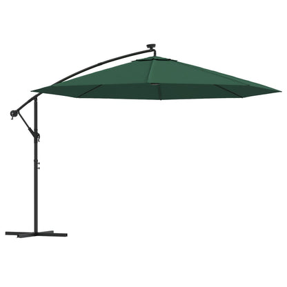 Zweefparasol met LED-verlichting en metalen paal 350 cm groen