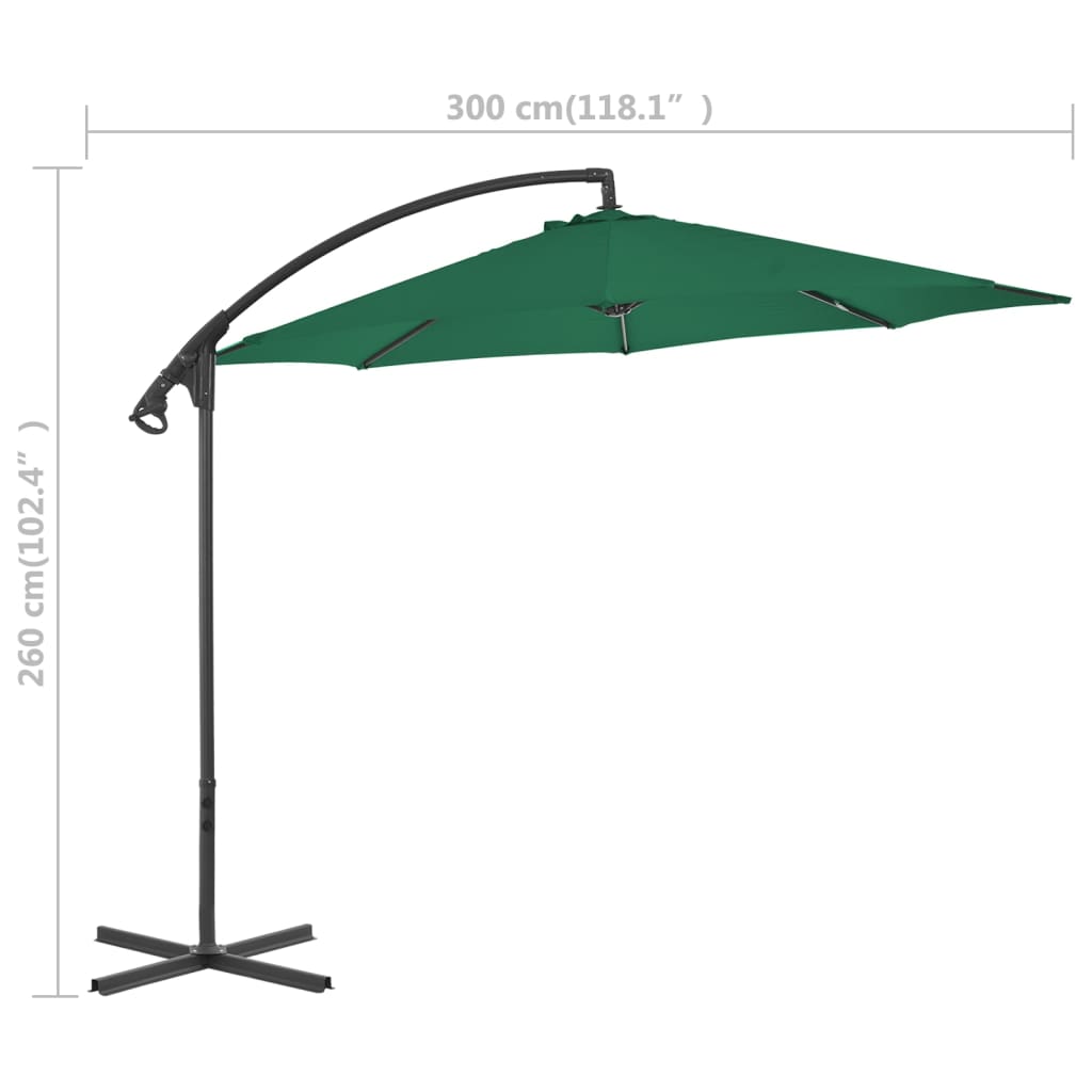 Zweefparasol met stalen paal 300 cm groen