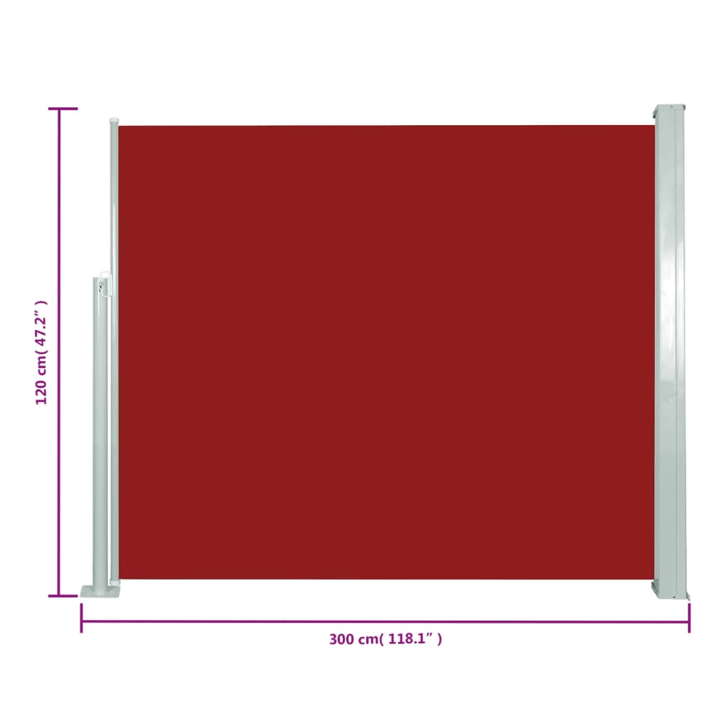 Windscherm uittrekbaar 120x300 cm rood