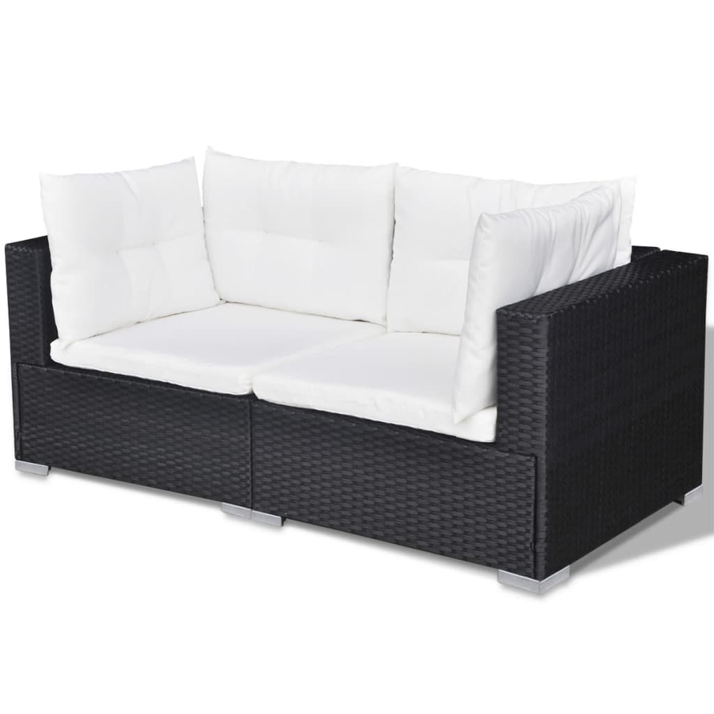 10-delige Loungeset met kussens poly rattan zwart