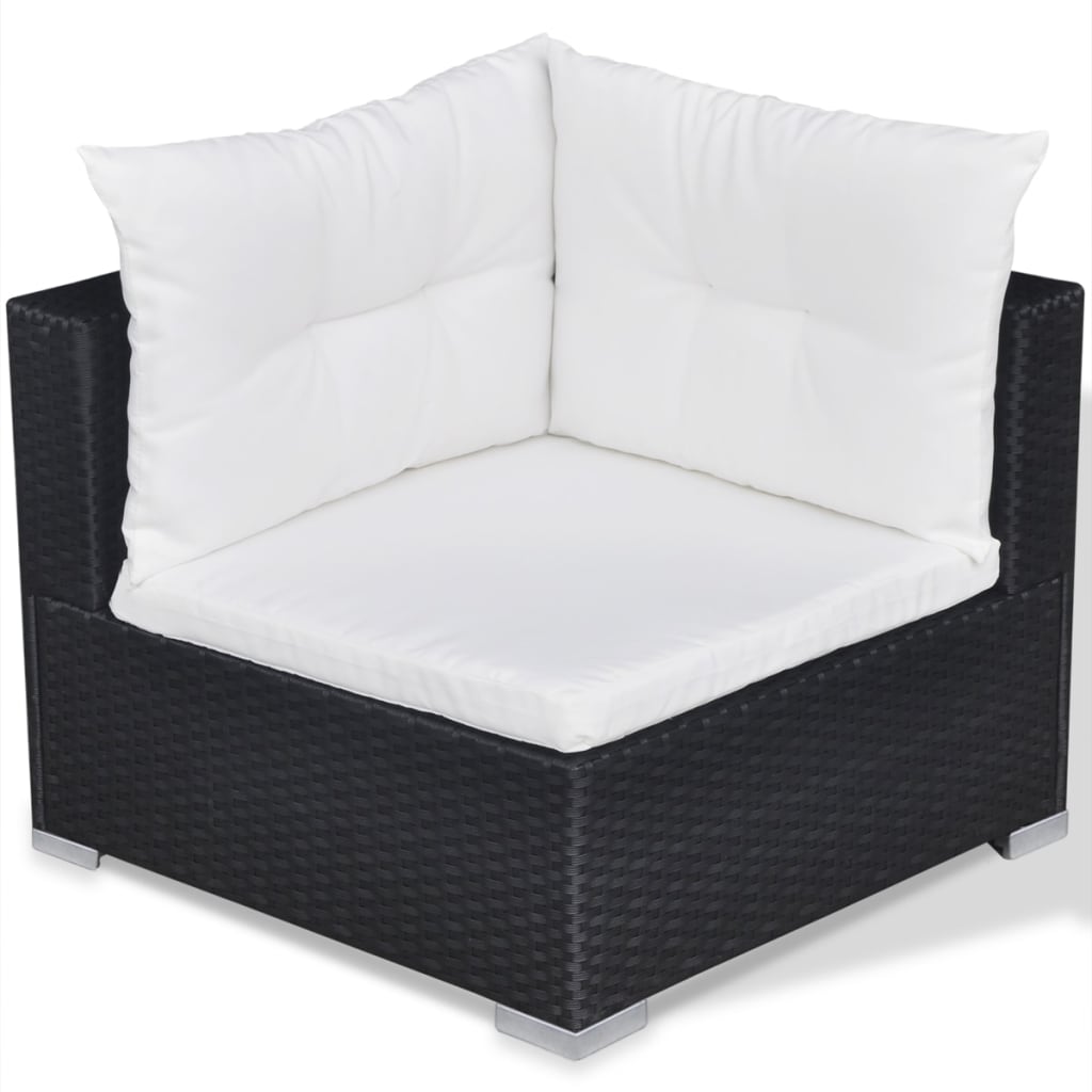 10-delige Loungeset met kussens poly rattan zwart