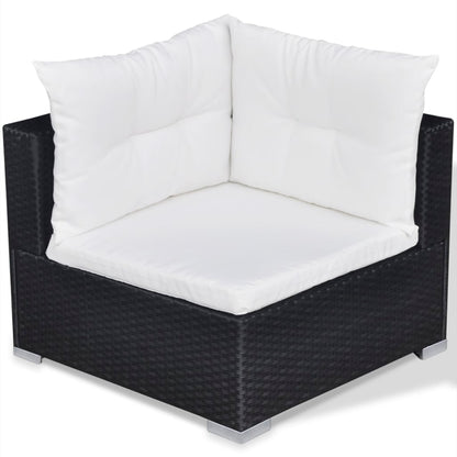 10-delige Loungeset met kussens poly rattan zwart