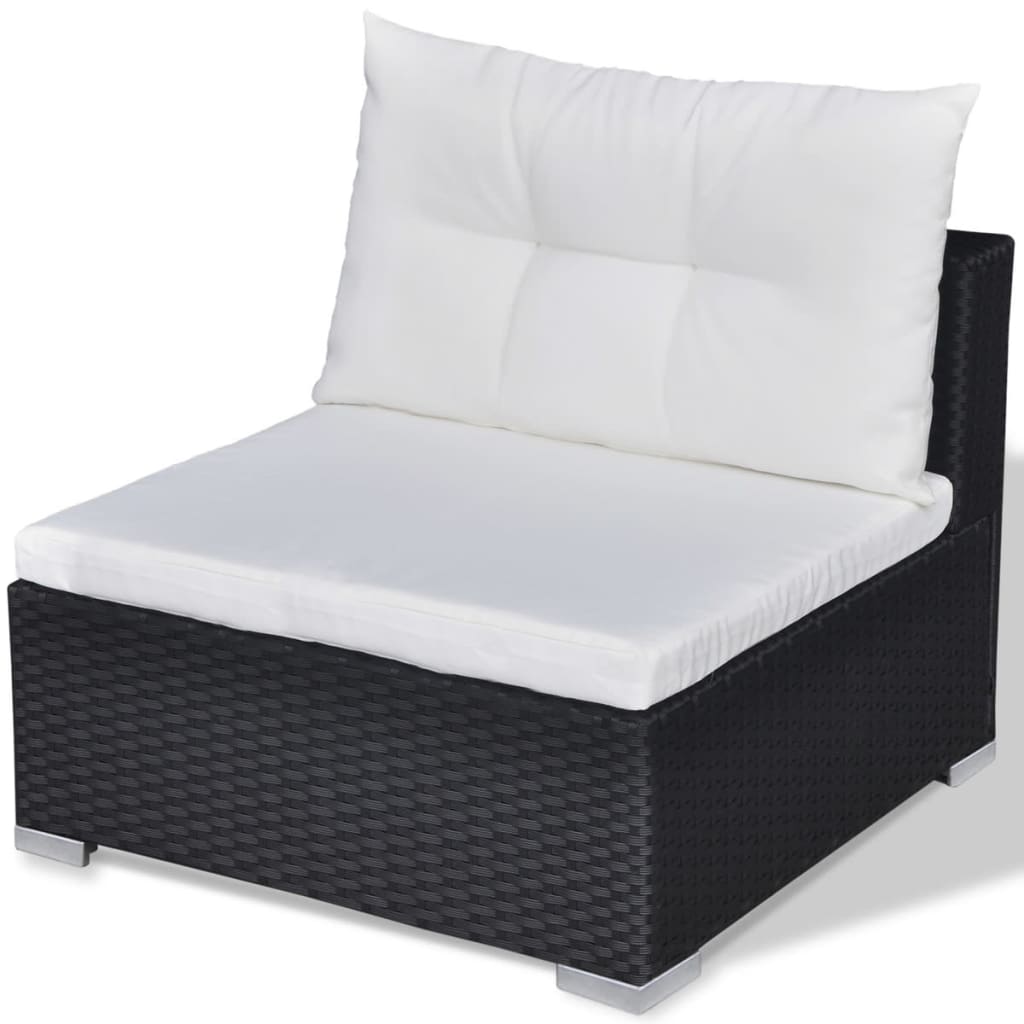 10-delige Loungeset met kussens poly rattan zwart