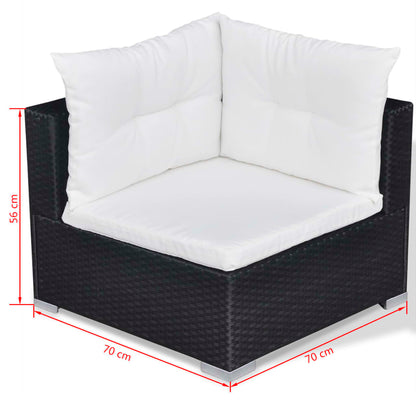 10-delige Loungeset met kussens poly rattan zwart