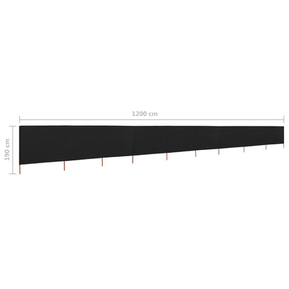 Windscherm 9-panelen 1200x160 cm stof zwart