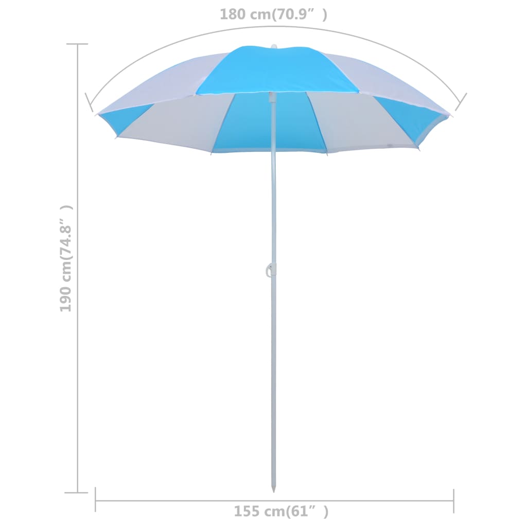 Strandparasol/-tent 180 cm stof blauw en wit