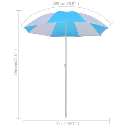 Strandparasol/-tent 180 cm stof blauw en wit