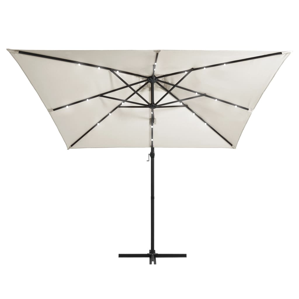 Zweefparasol met LED en stalen paal 250x250 cm zandkleurig