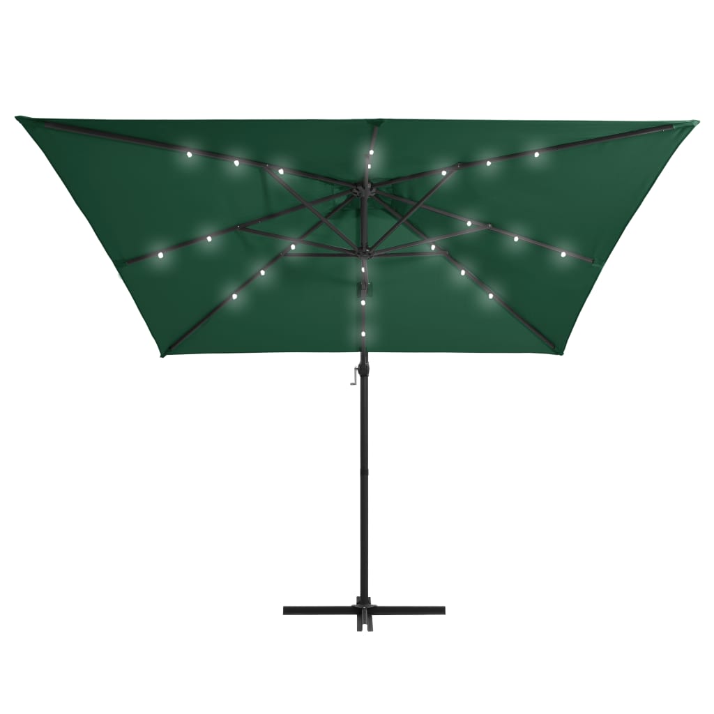 Zweefparasol met LED en stalen paal 250x250 cm groen