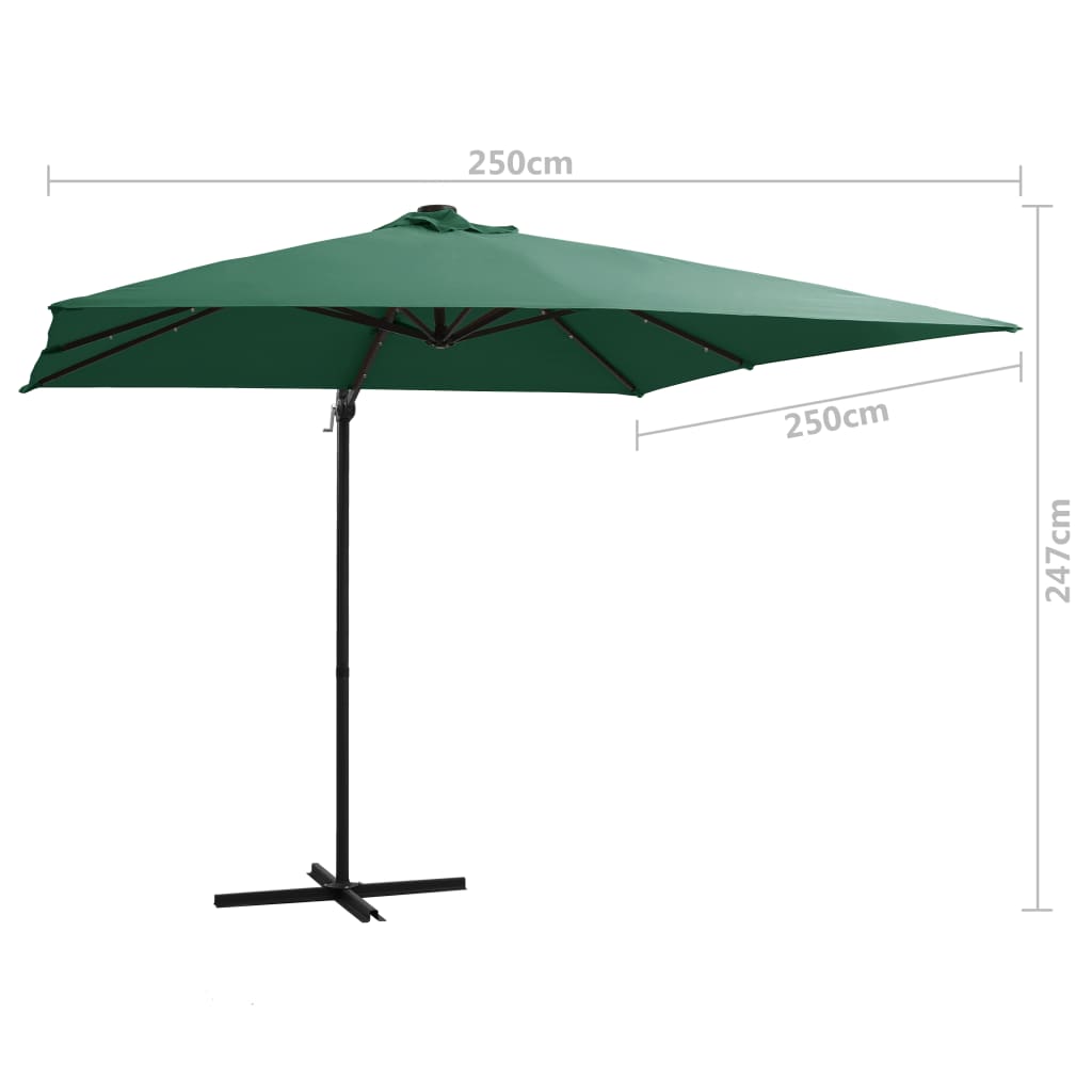 Zweefparasol met LED en stalen paal 250x250 cm groen