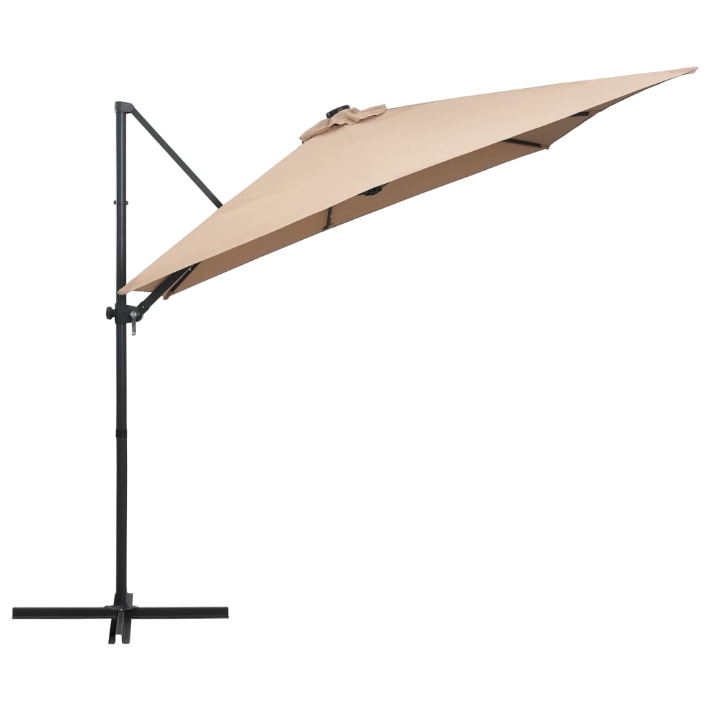 Zweefparasol met LED en stalen paal 250x250 cm taupe