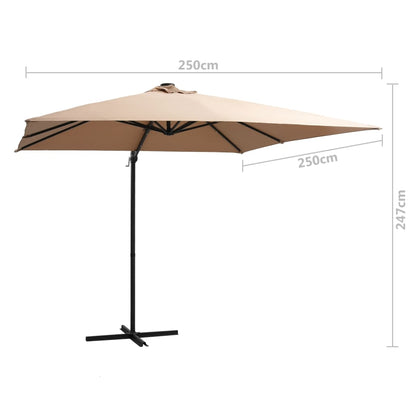 Zweefparasol met LED en stalen paal 250x250 cm taupe