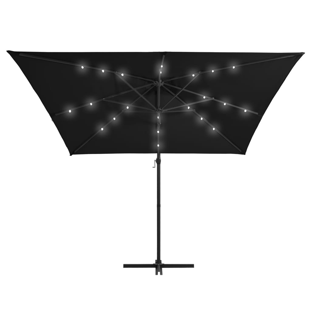 Zweefparasol met LED en stalen paal 250x250 cm zwart