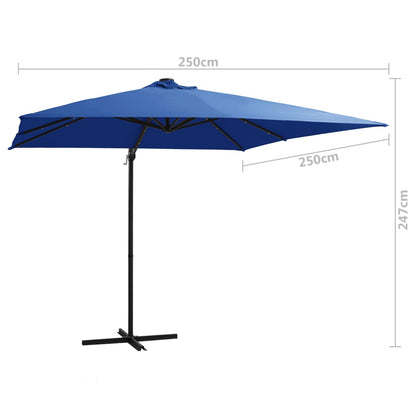 Zweefparasol met LED en stalen paal 250x250 cm azuurblauw