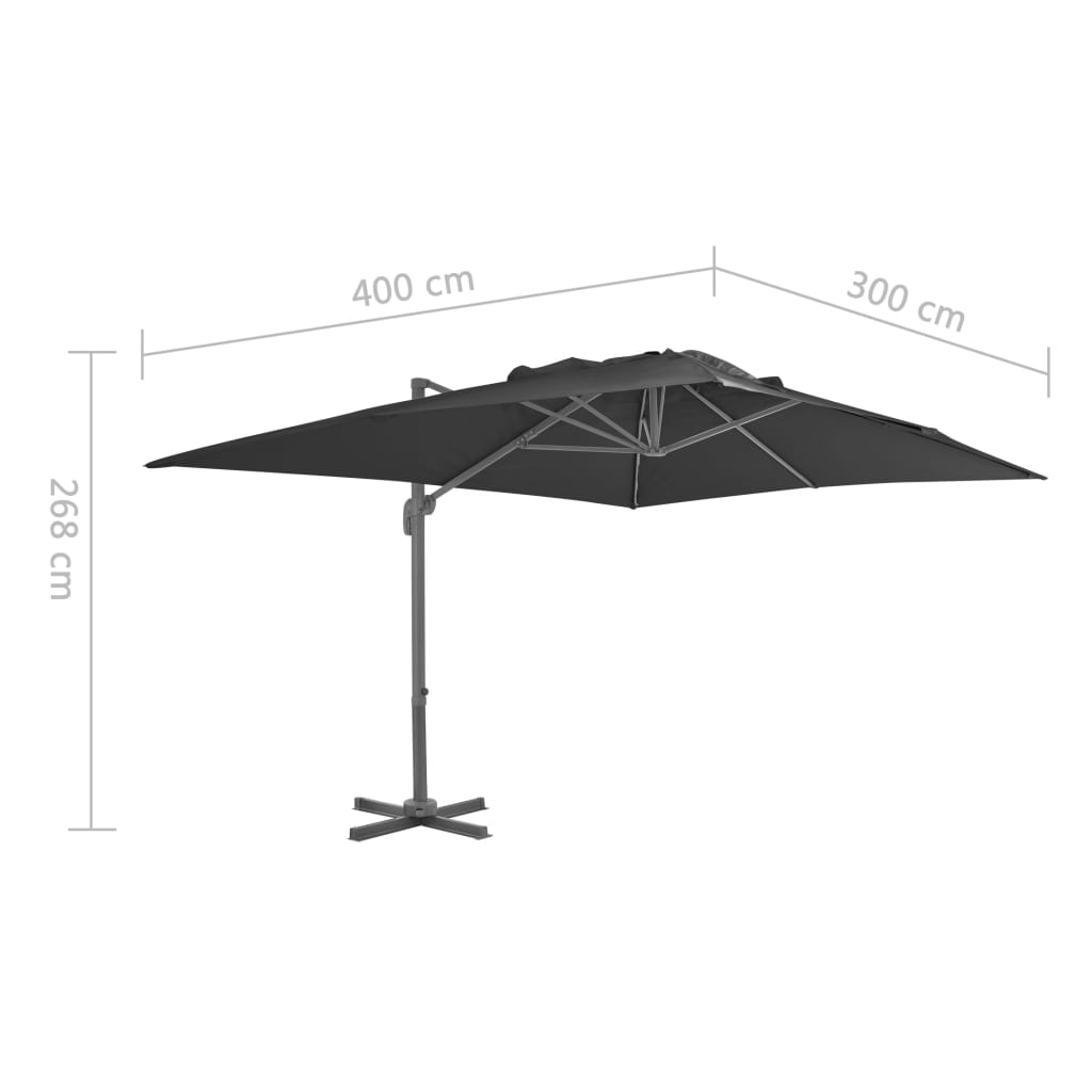 Zweefparasol met aluminium paal 4x3 m zwart