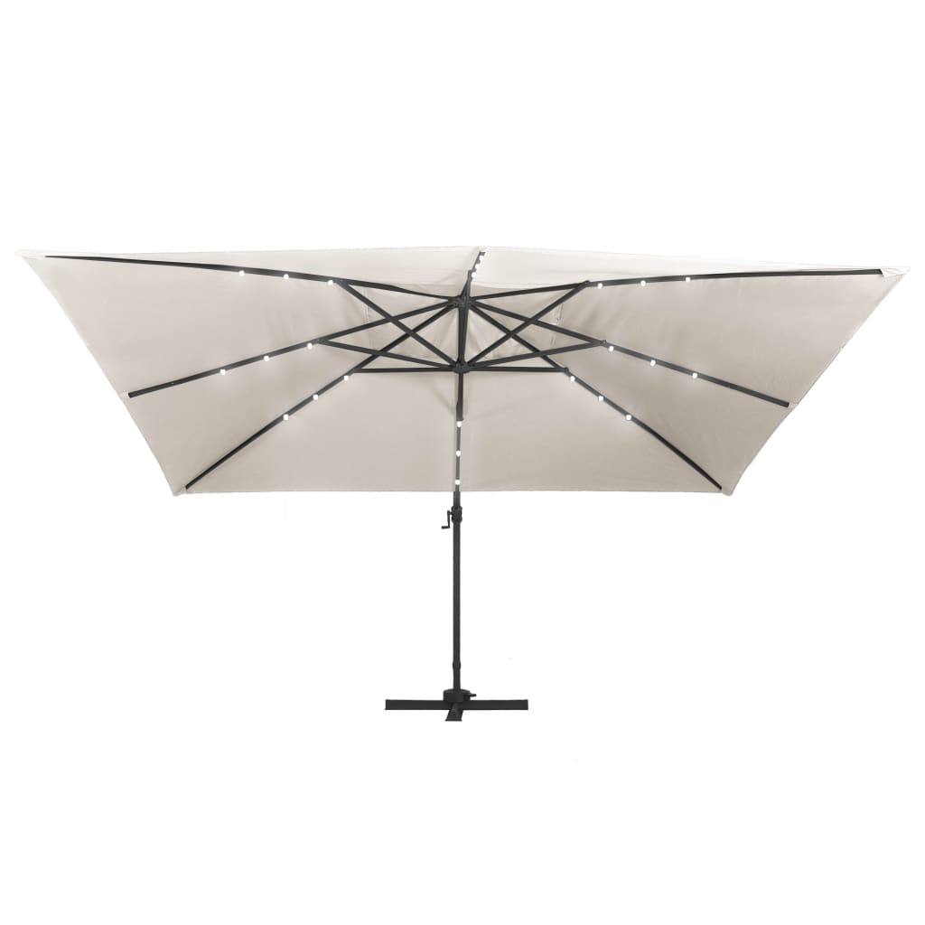 Zweefparasol met LED en aluminium paal 400x300 cm zandkleurig