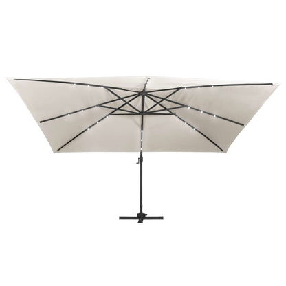 Zweefparasol met LED en aluminium paal 400x300 cm zandkleurig