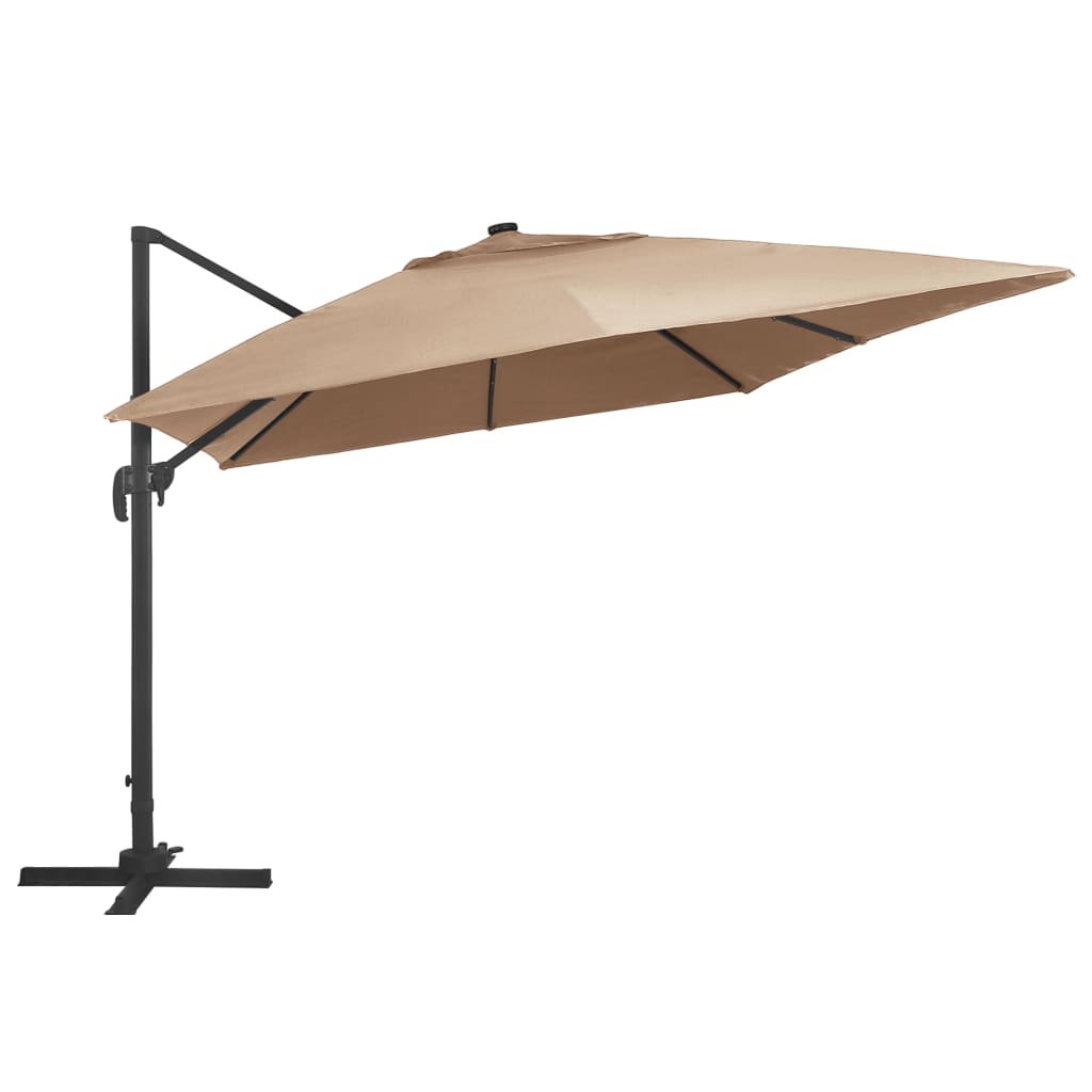 Zweefparasol met LED en aluminium paal 400x300 cm taupe