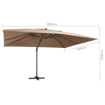 Zweefparasol met LED en aluminium paal 400x300 cm taupe