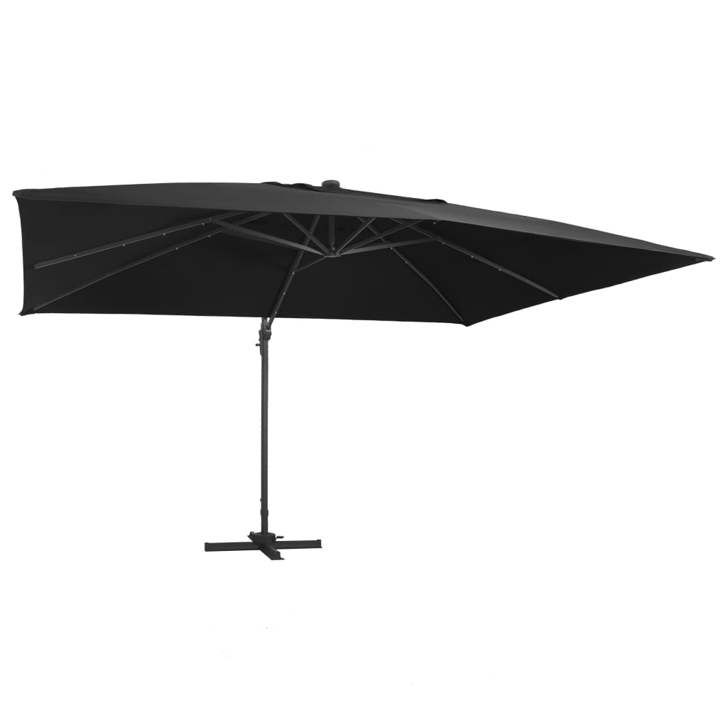 Zweefparasol met LED en aluminium paal 400x300 cm zwart