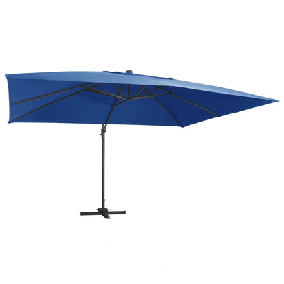 Zweefparasol met LED en aluminium paal 400x300 cm azuurblauw