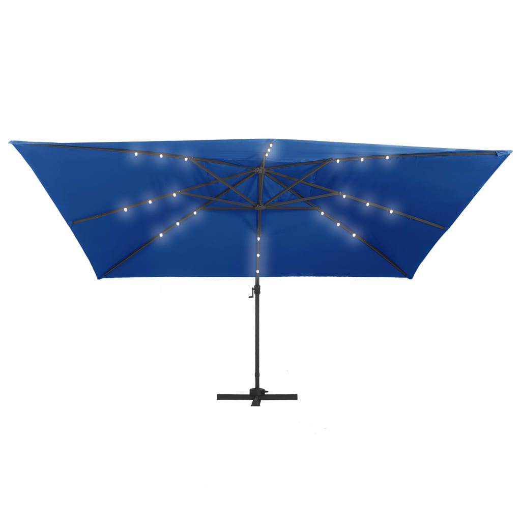 Zweefparasol met LED en aluminium paal 400x300 cm azuurblauw