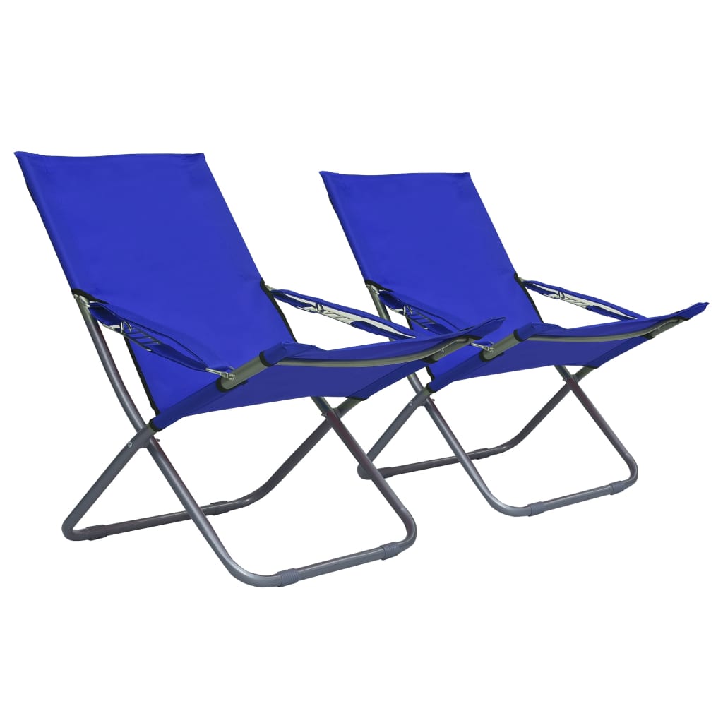 Strandstoelen 2 st inklapbaar stof blauw