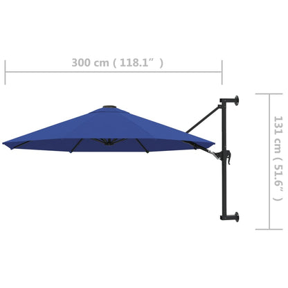 Wandparasol met metalen paal 300 cm blauw