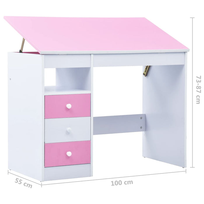Kindertekentafel/-bureau kantelbaar roze en wit