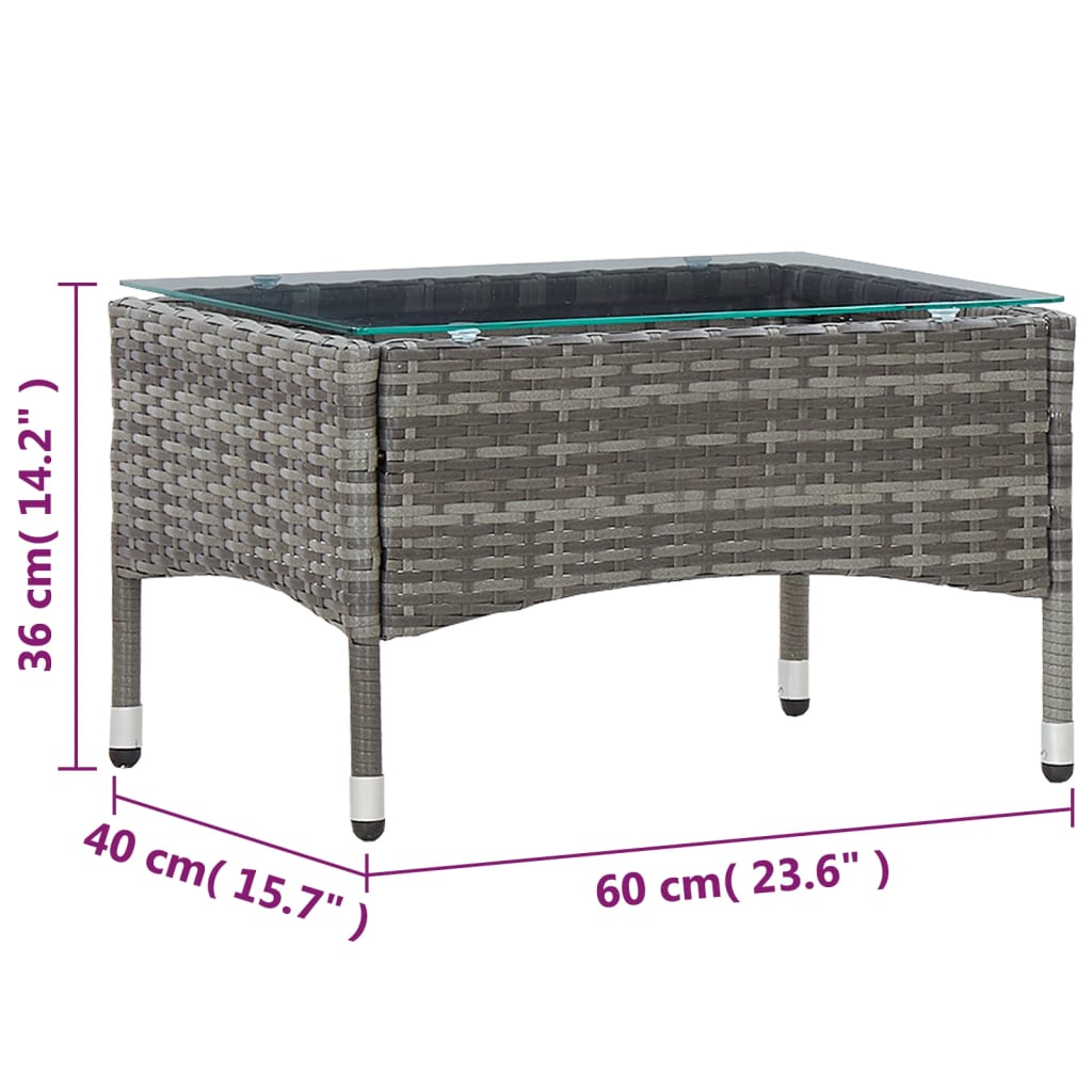 Salontafel 60x40x36 cm poly rattan grijs