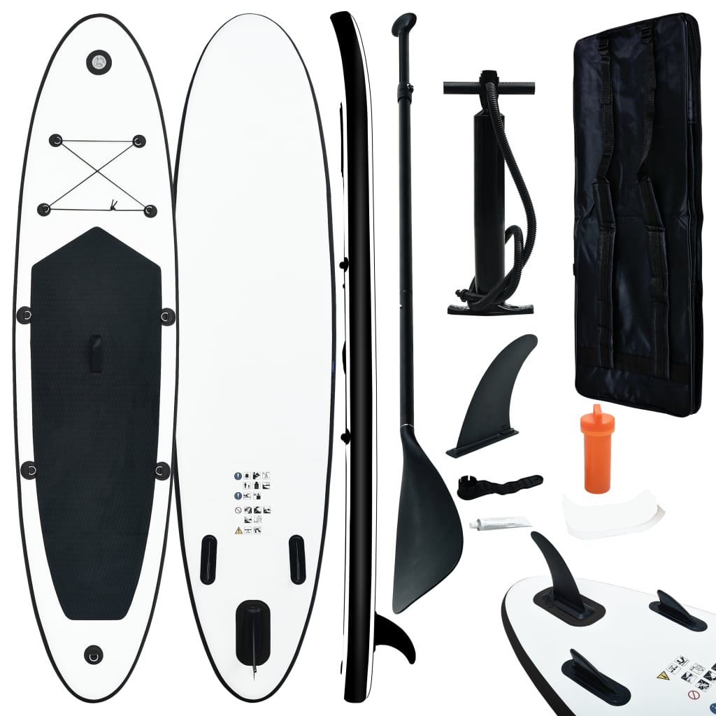 Stand Up Paddleboardset opblaasbaar zwart en wit