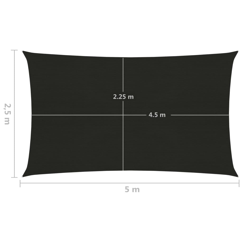 Zonnezeil 160 g/m² 2,5x5 m HDPE zwart