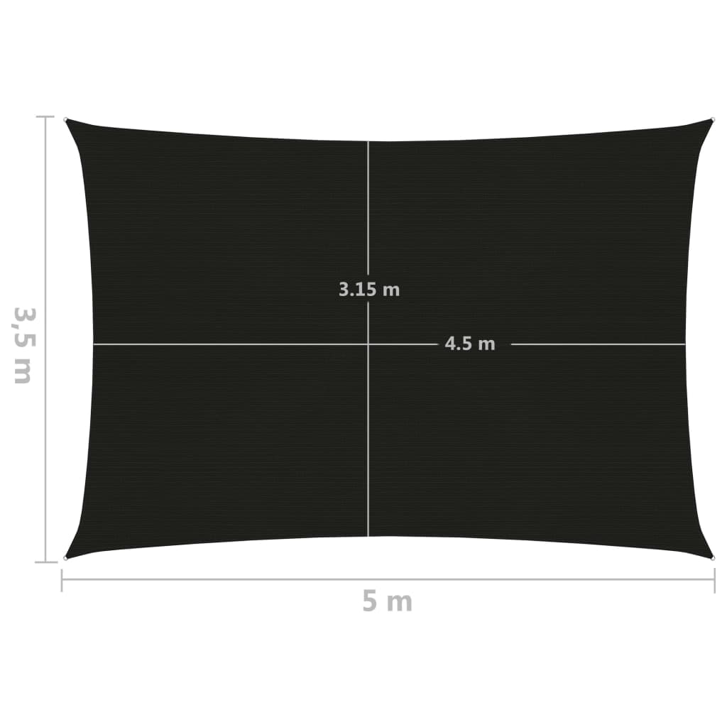 Zonnezeil 160 g/m² 3,5x5 m HDPE zwart