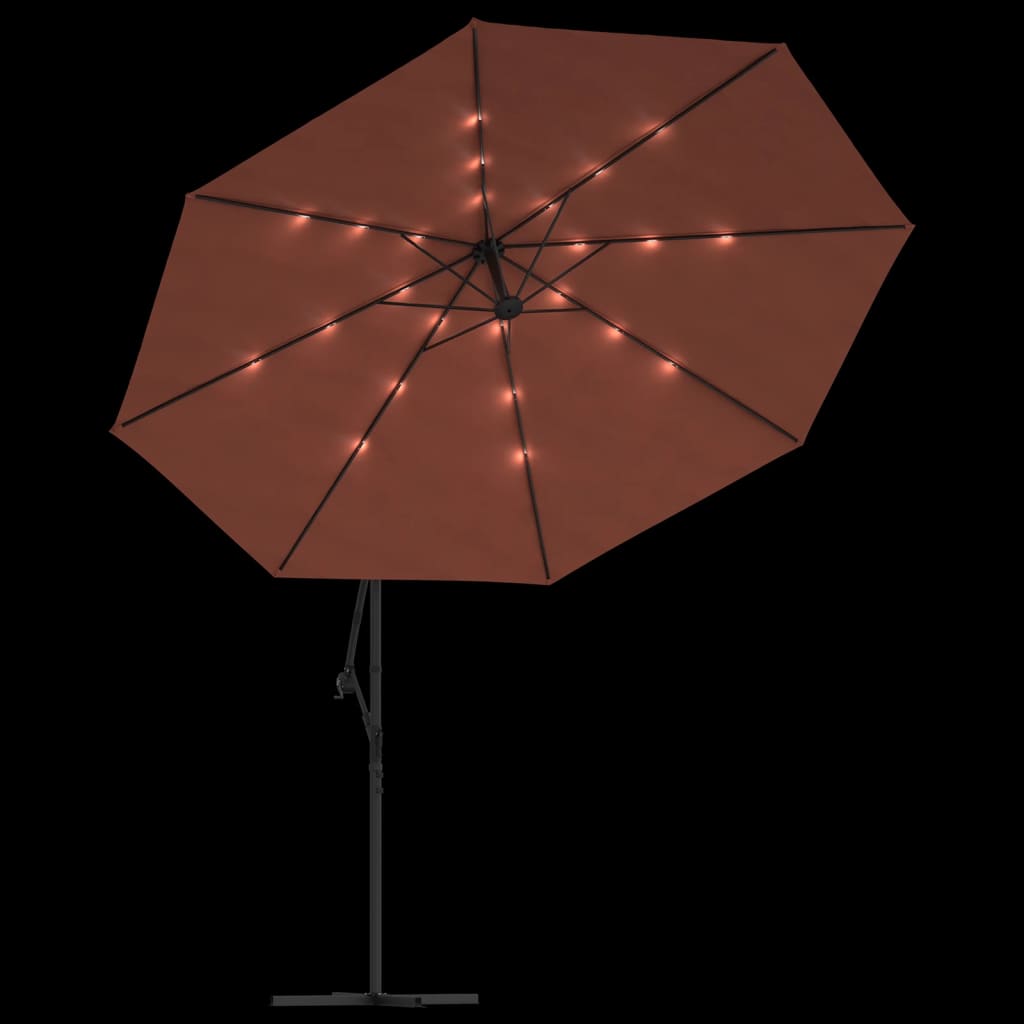 Zweefparasol met LED-verlichting 350 cm terracottakleurig