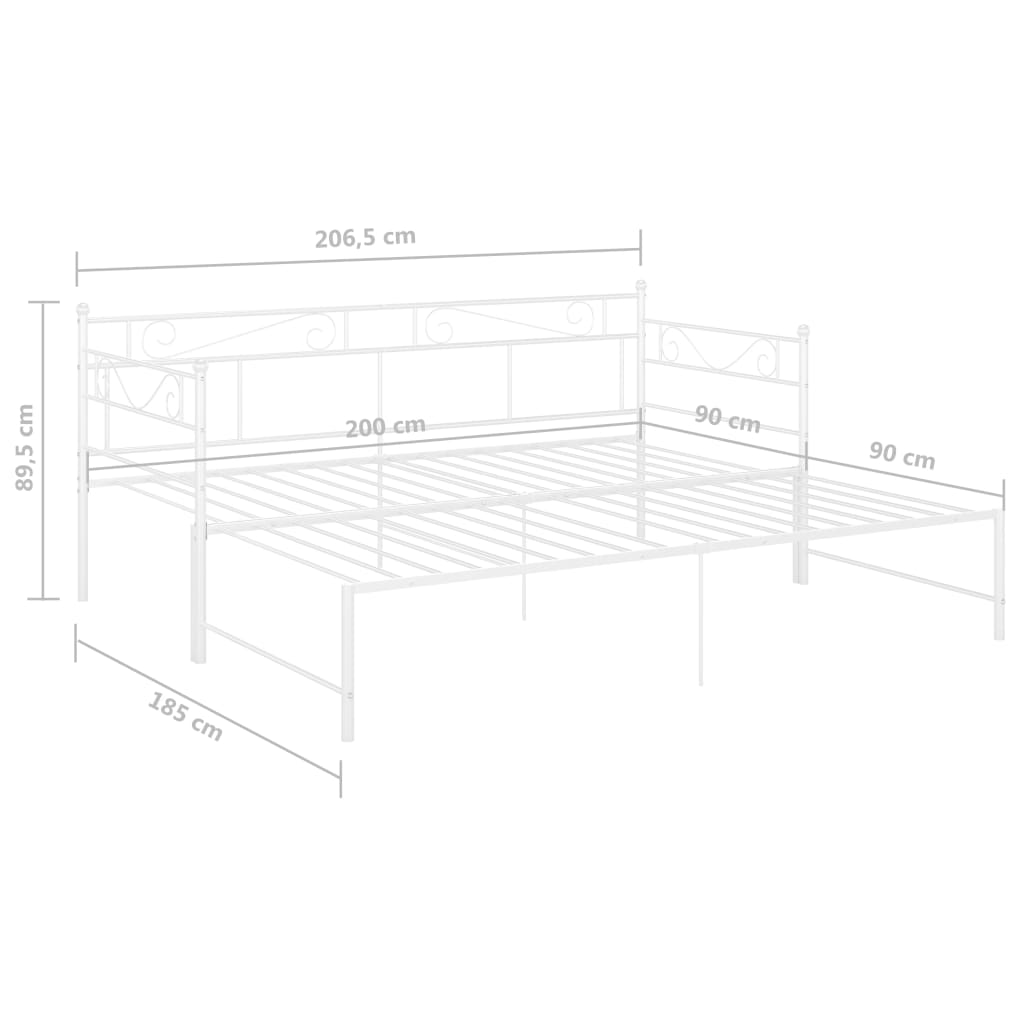 Slaapbankframe uittrekbaar metaal wit 90x200 cm