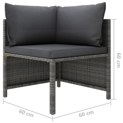 10-delige Loungeset met kussens poly rattan grijs