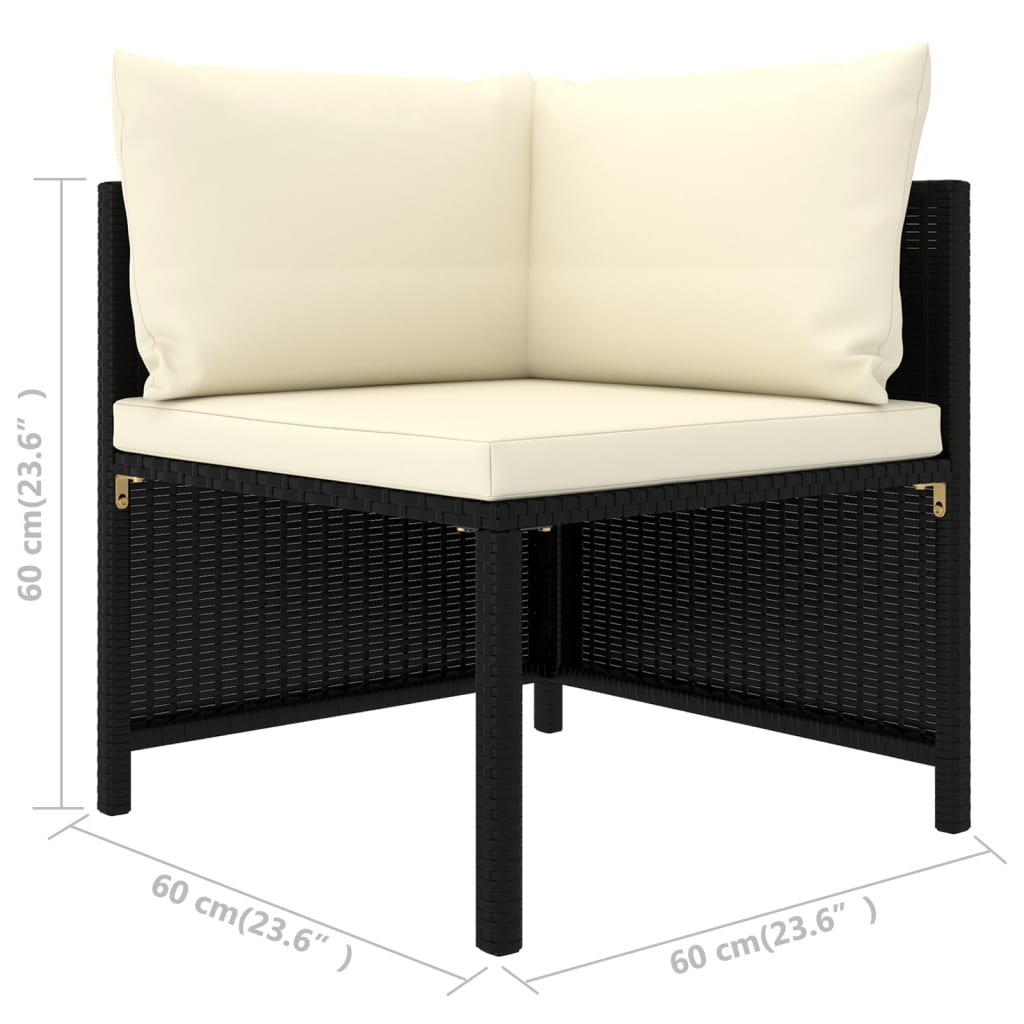 10-delige Loungeset met kussens poly rattan zwart