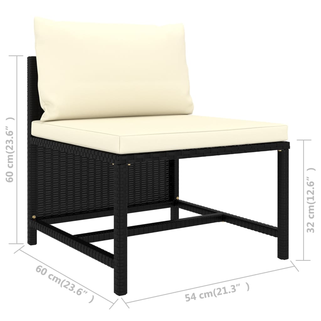 10-delige Loungeset met kussens poly rattan zwart