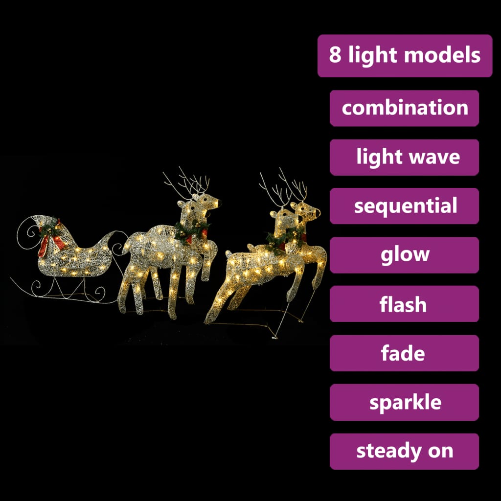 Buitenkerstversiering rendieren en slee 100 LED's goudkleurig