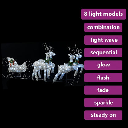 Buitenkerstversiering rendieren en slee 100 LED's zilverkleurig