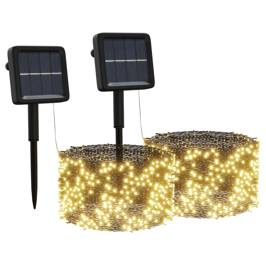 Lichtsnoeren 2 st met 2x200 LED's solar binnen/buiten warmwit