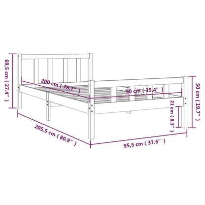 Bedframe massief hout honingbruin 90x200 cm