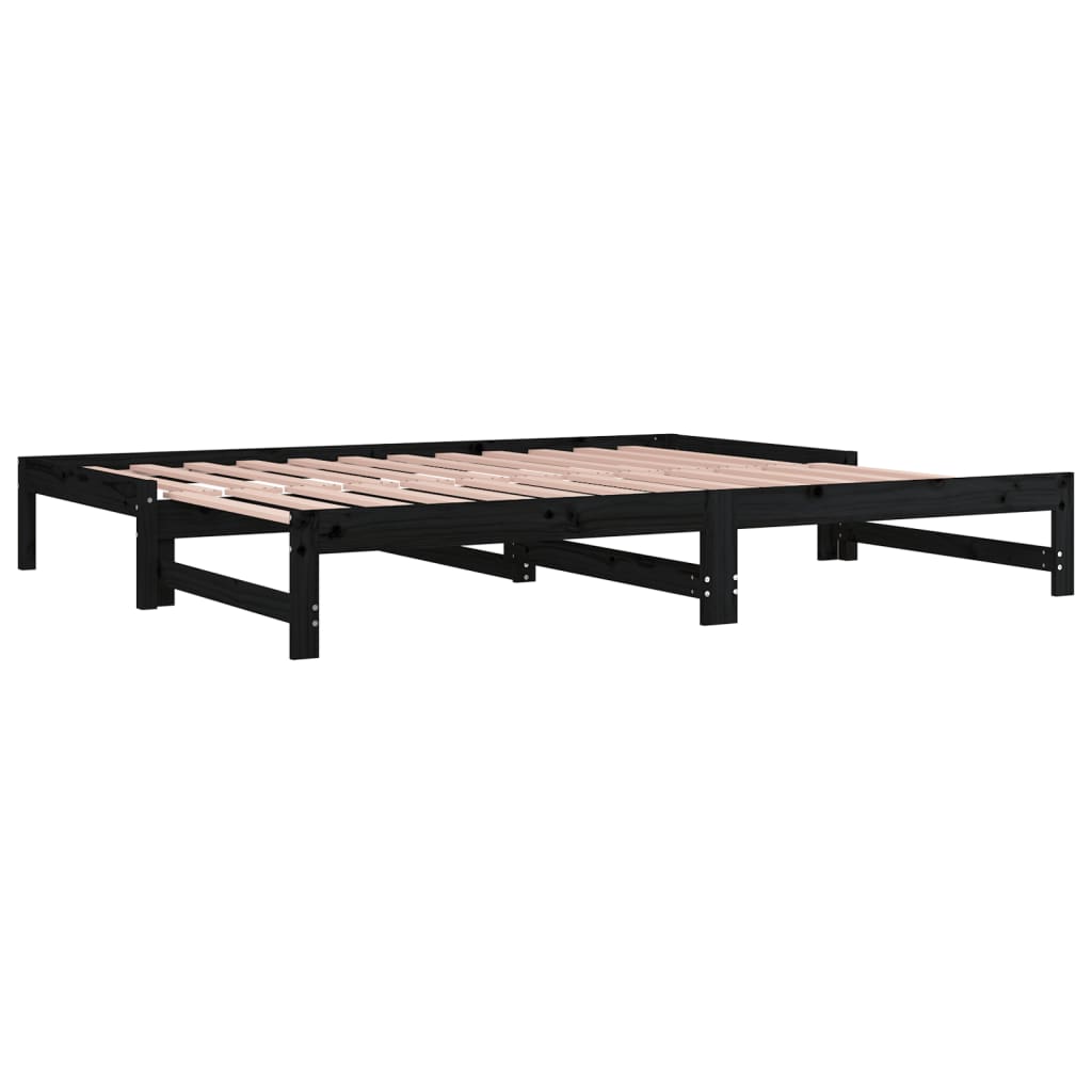 Slaapbank uitschuifbaar massief grenenhout zwart 2x(90x200) cm