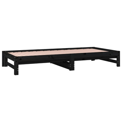 Slaapbank uitschuifbaar massief grenenhout zwart 2x(90x200) cm