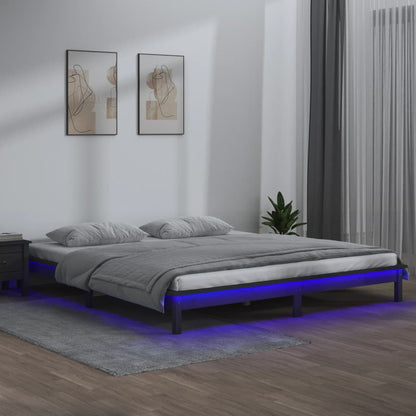 Bedframe LED massief hout grijs 120x200 cm