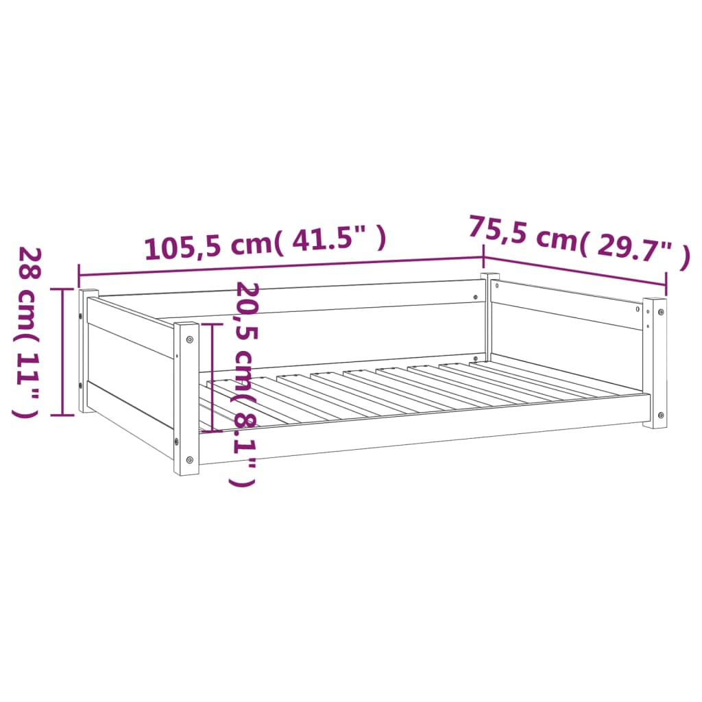 Hondenmand 105,5x75,5x28 cm massief grenenhout zwart